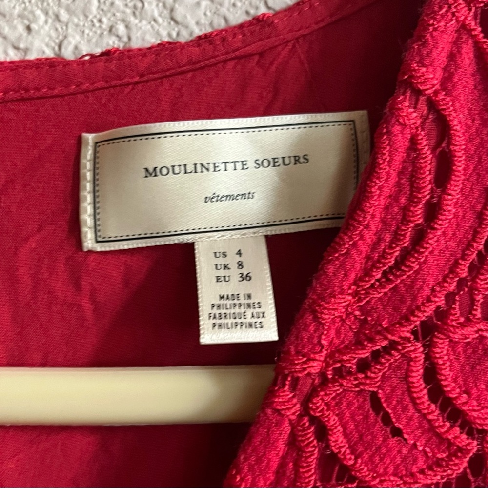 Anthropologie Moulinette Soeurs Sz 4 Jaeda Wide Leg Red Lace Jumpsuit Valentine - Picture 7 of 12